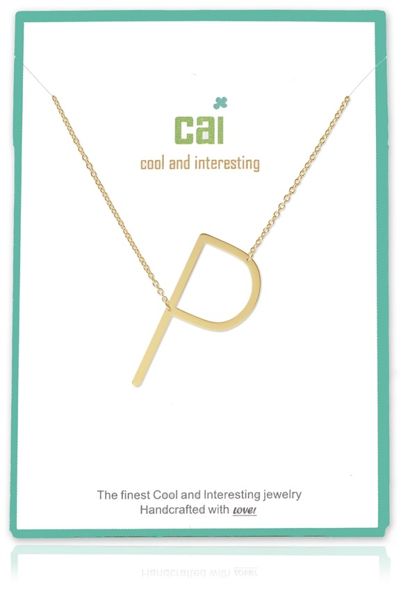 Cool and Interesting - Gold Plated Medium Sideways Initial Necklace - P