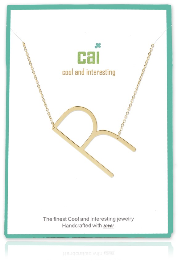 Cool and Interesting - Gold Plated Medium Sideways Initial Necklace - R
