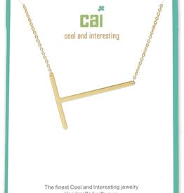 Cool and Interesting - Gold Plated Medium Sideways Initial Necklace - T