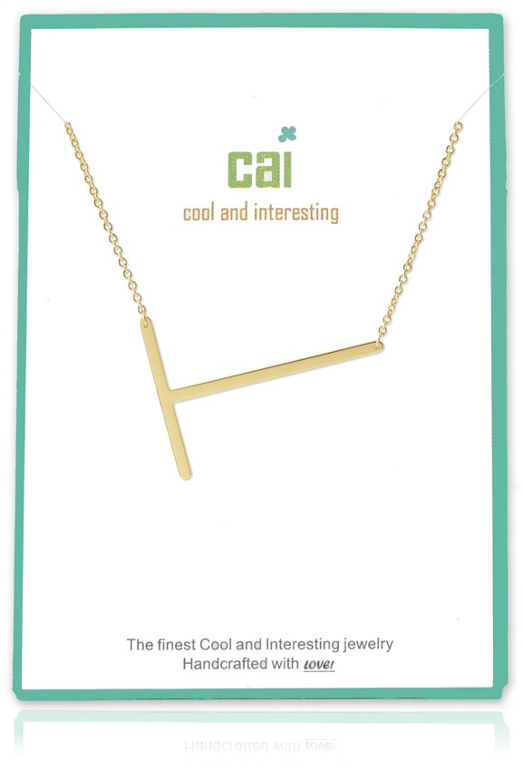 Cool and Interesting - Gold Plated Medium Sideways Initial Necklace - T