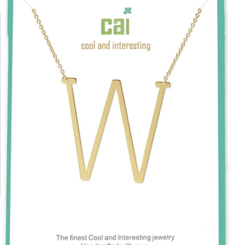 Cool and Interesting - Gold Plated Medium Sideways Initial Necklace - W