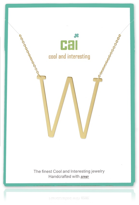 Cool and Interesting - Gold Plated Medium Sideways Initial Necklace - W