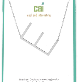 Cool and Interesting - Silver Plated Medium Sideways Initial Necklace - E