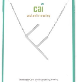 Cool and Interesting - Silver Plated Medium Sideways Initial Necklace - F