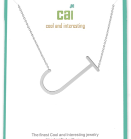Cool and Interesting - Silver Plated Medium Sideways Initial Necklace - J