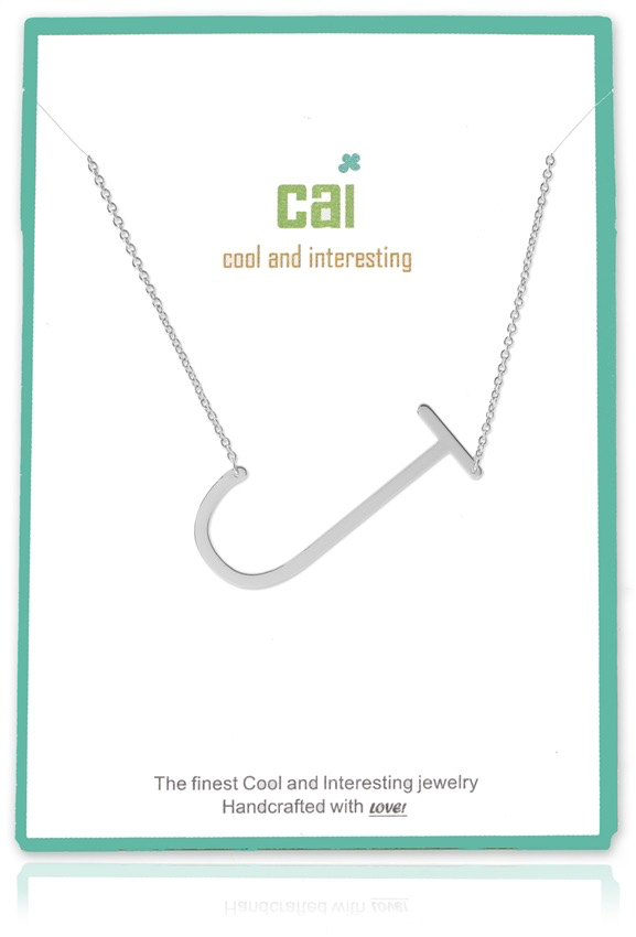 Cool and Interesting - Silver Plated Medium Sideways Initial Necklace - J