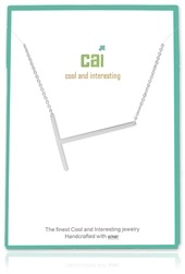 Cool and Interesting - Silver Plated Medium Sideways Initial Necklace - T
