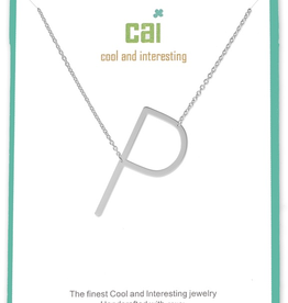 Cool and Interesting - Silver Plated Medium Sideways Initial Necklace - P