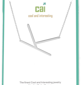 Cool and Interesting - Silver Plated Medium Sideways Initial Necklace - K