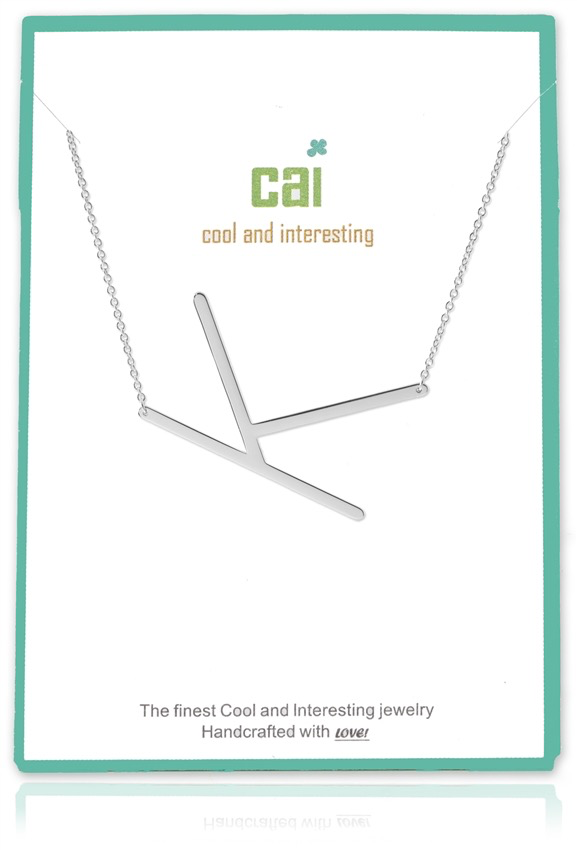 Cool and Interesting - Silver Plated Medium Sideways Initial Necklace - K