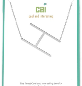 Cool and Interesting - Silver Plated Medium Sideways Initial Necklace - H