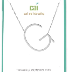 Cool and Interesting - Silver Plated Medium Sideways Initial Necklace - G