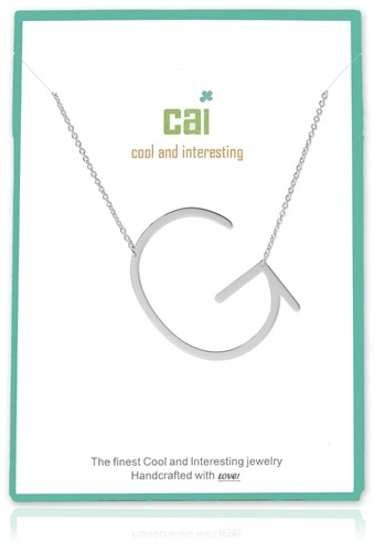 Cool and Interesting - Silver Plated Medium Sideways Initial Necklace - G