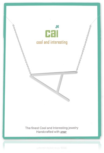 Cool and Interesting - Silver Plated Medium Sideways Initial Necklace - A