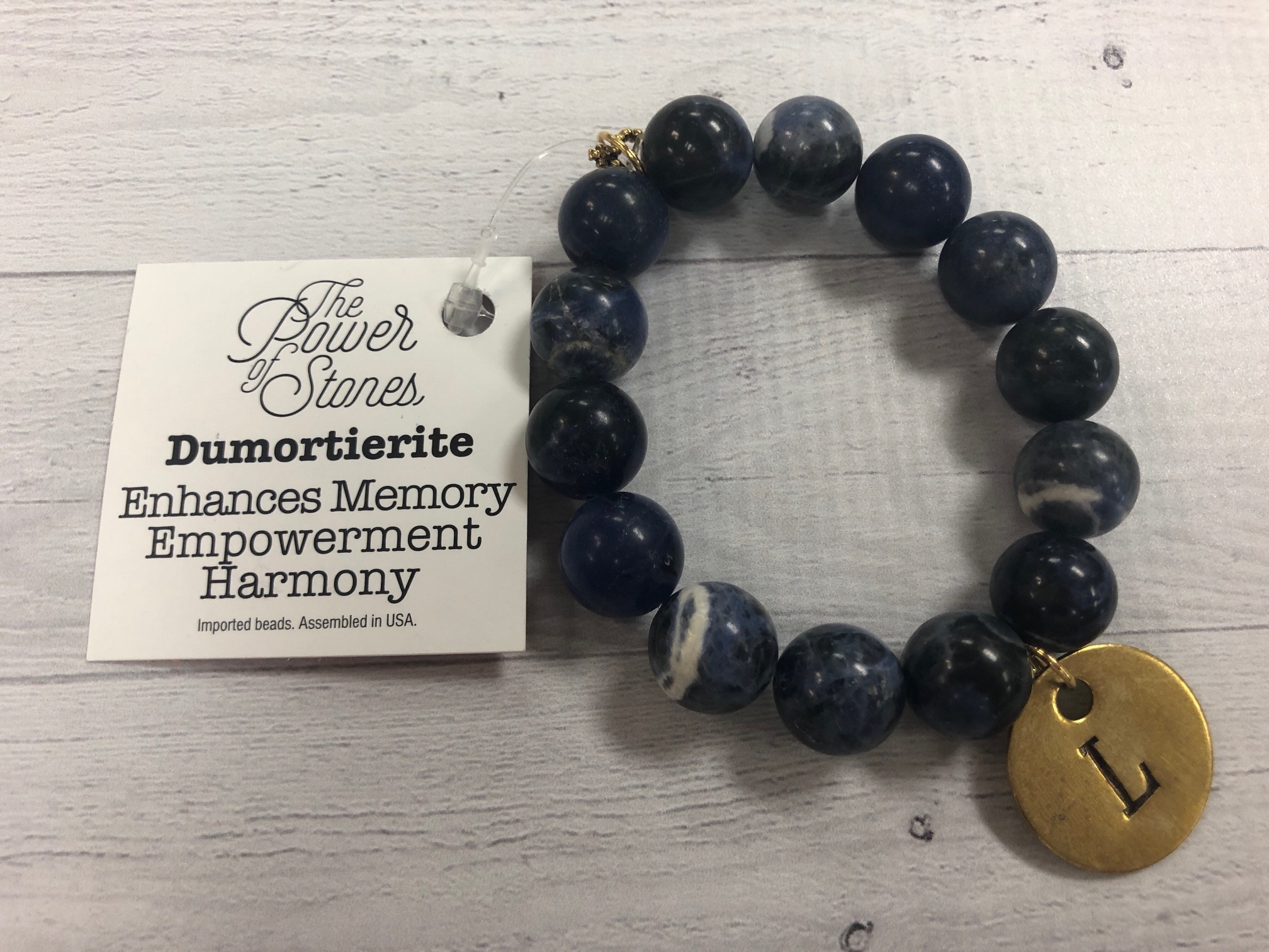 PowerBeads by Jen - Dumortierite with Initial L Medal