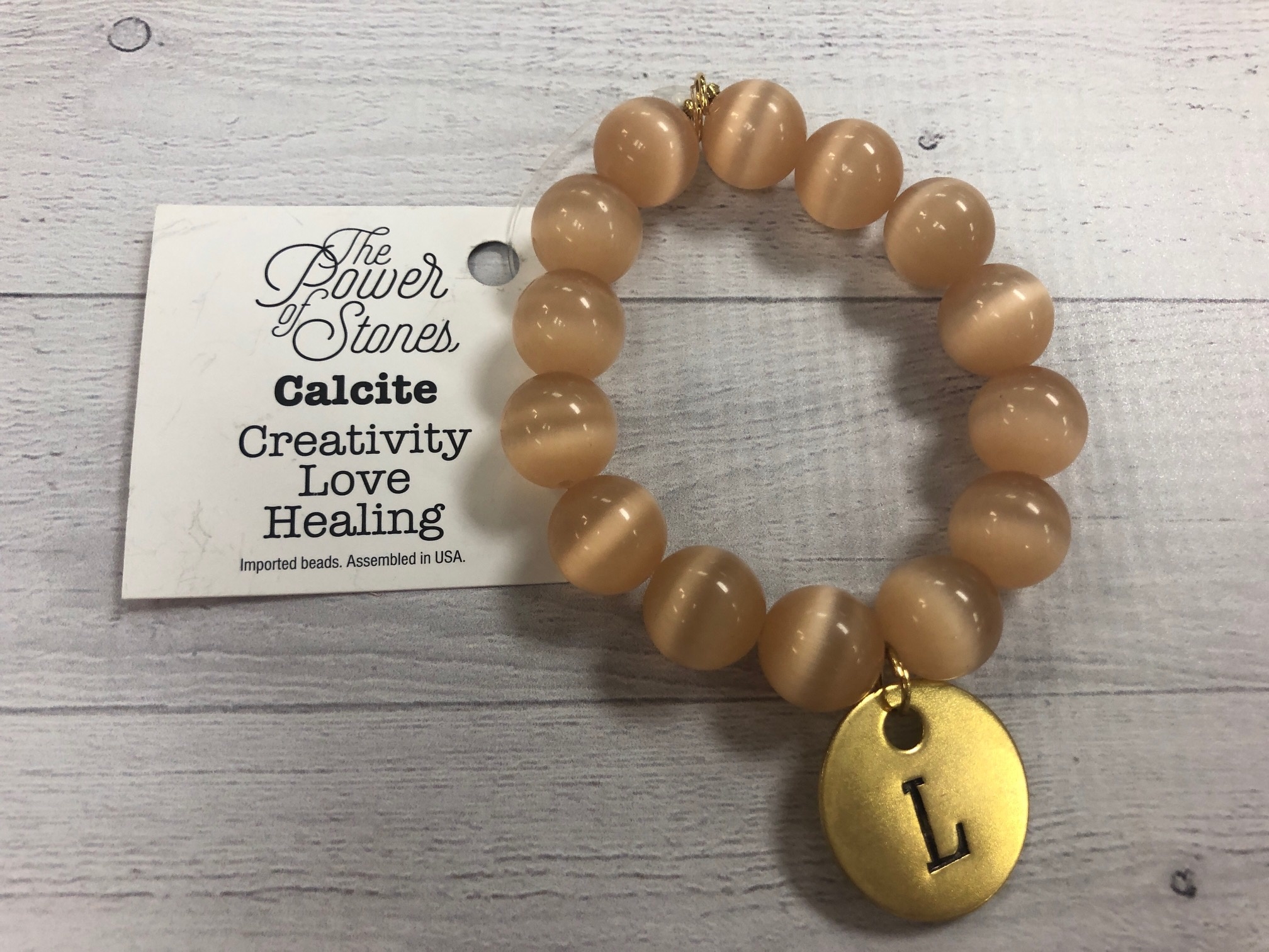 PowerBeads by Jen - Calcite with Initial L Medal