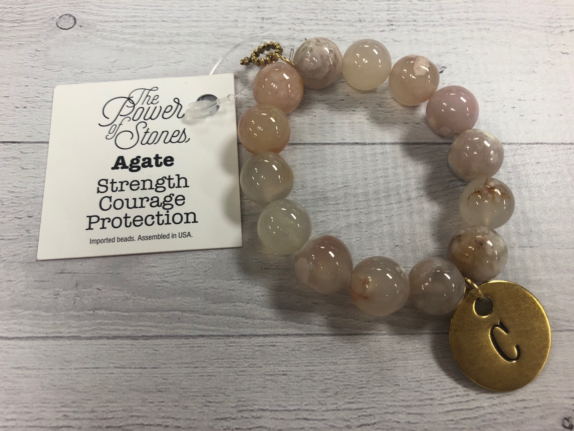 PowerBeads by Jen - Agate with Initial C Medal