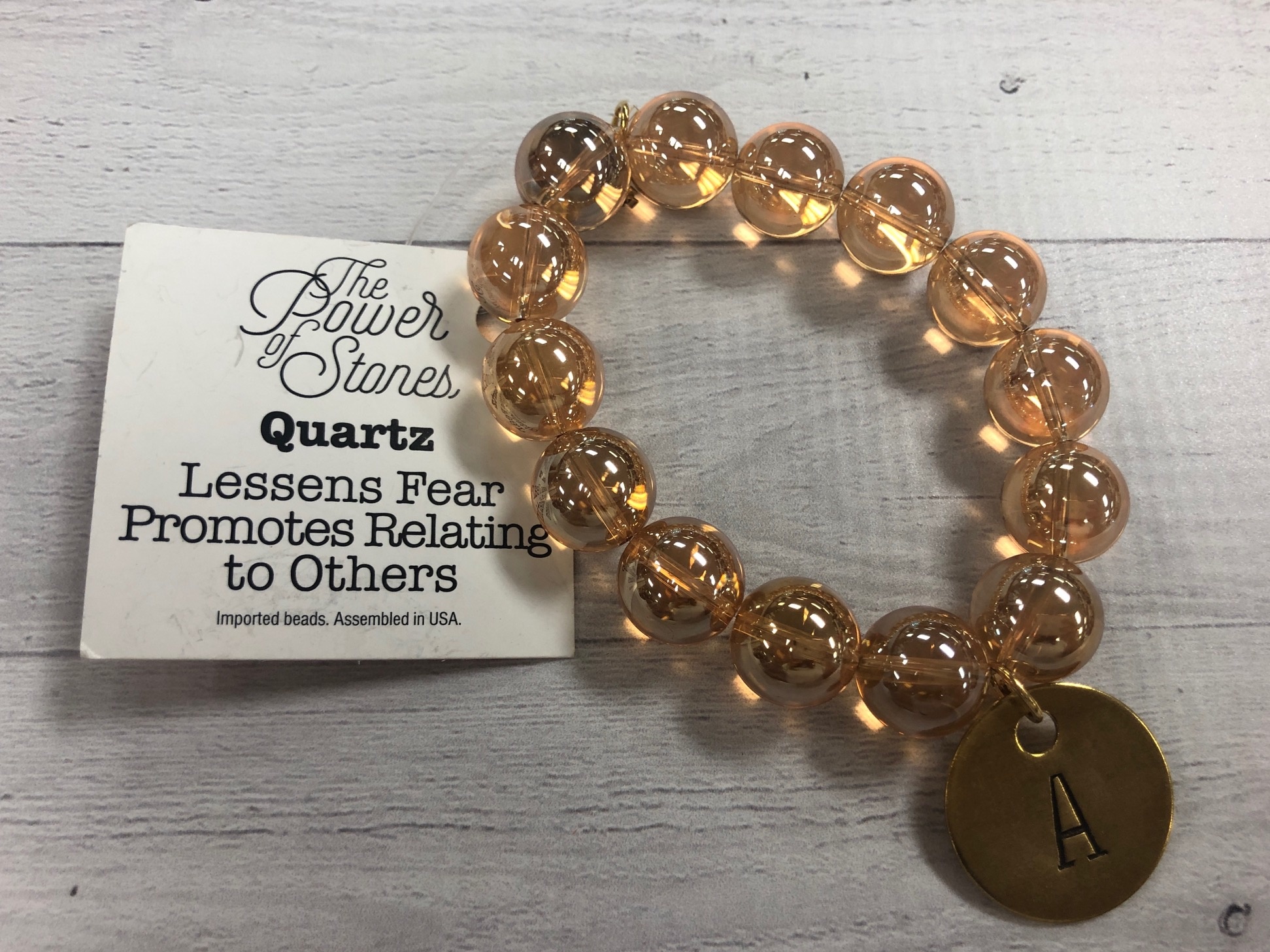 PowerBeads by Jen - Quartz with Initial A Medal