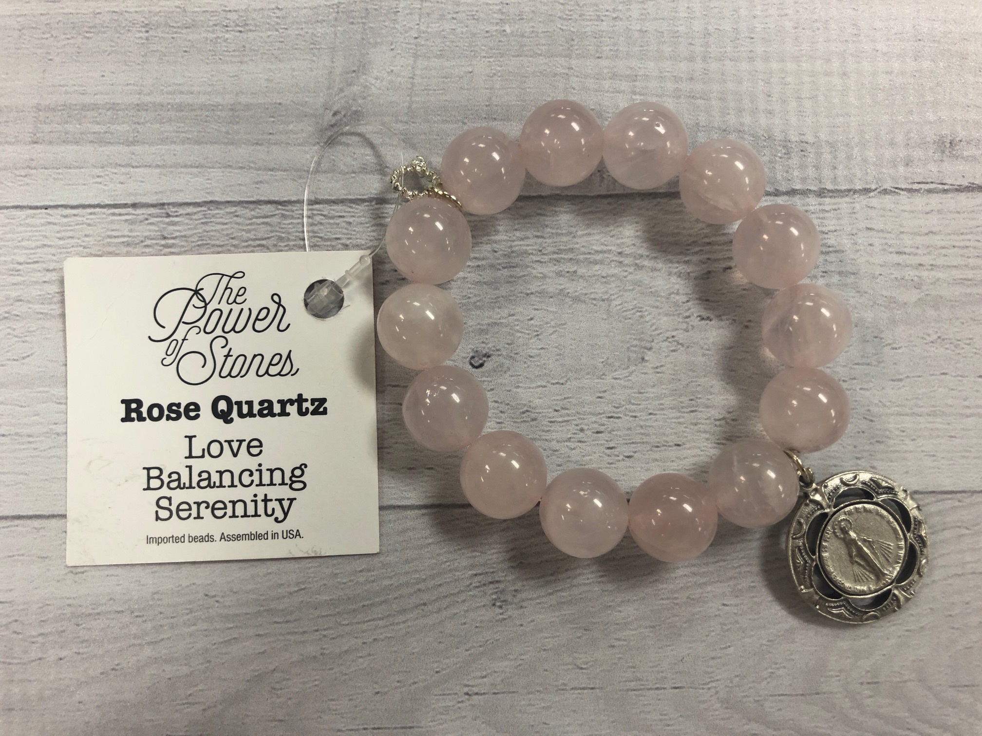PowerBeads by Jen - Rose Quartz with Blessed Mother Medal