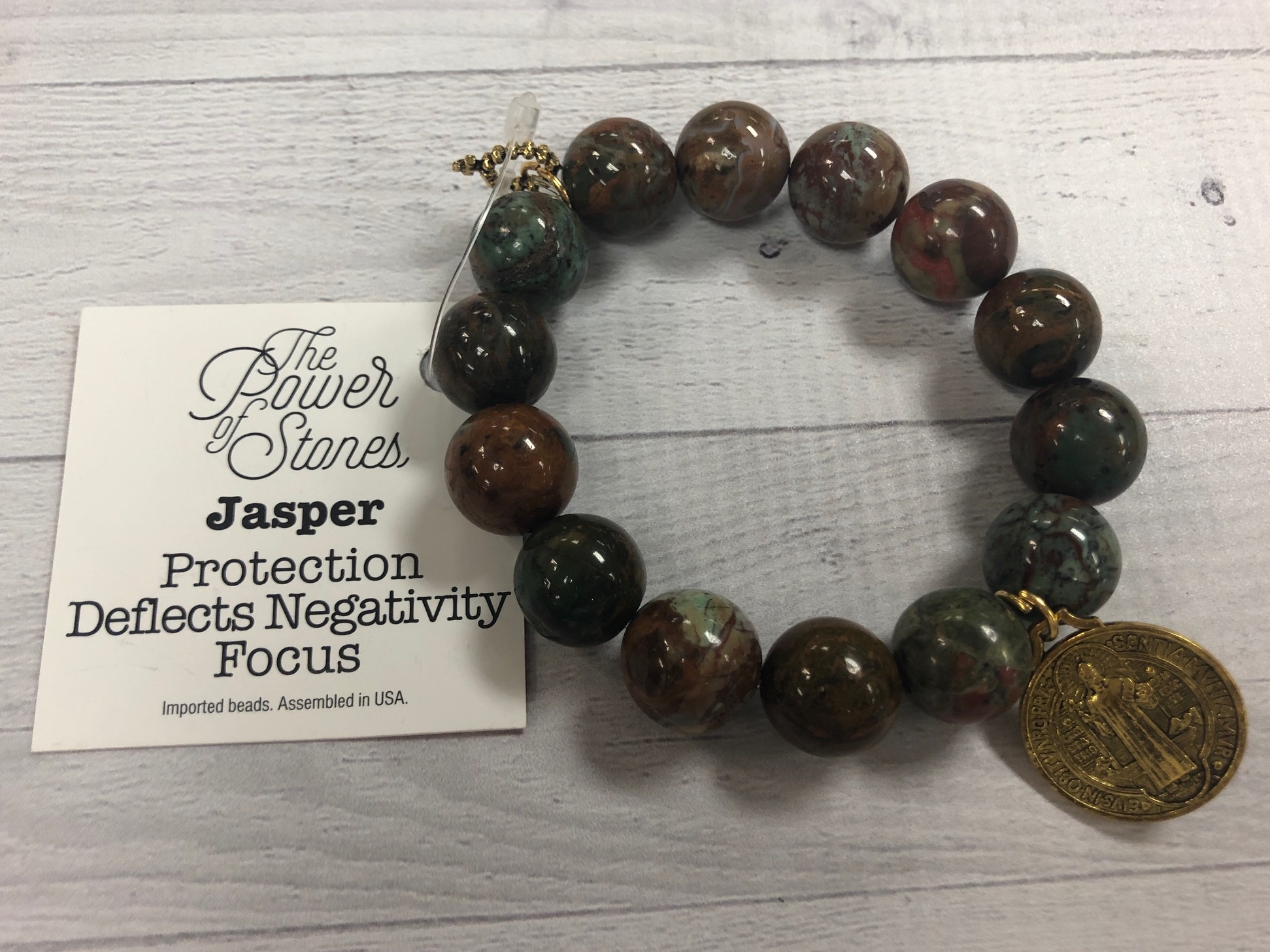 PowerBeads by Jen - Jasper with Saint Benedict Medal