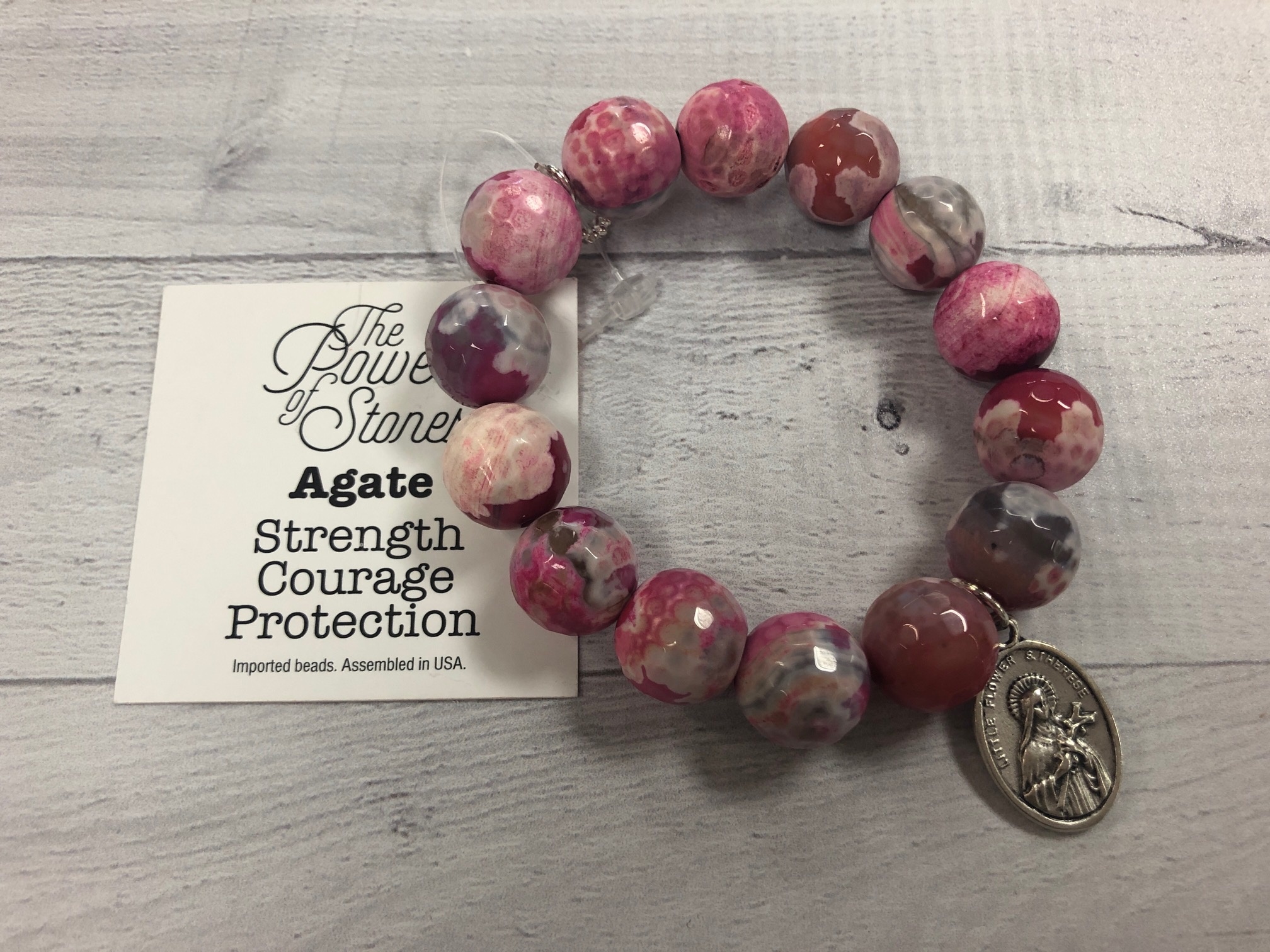 PowerBeads by Jen - Agate with Saint Therese Medal