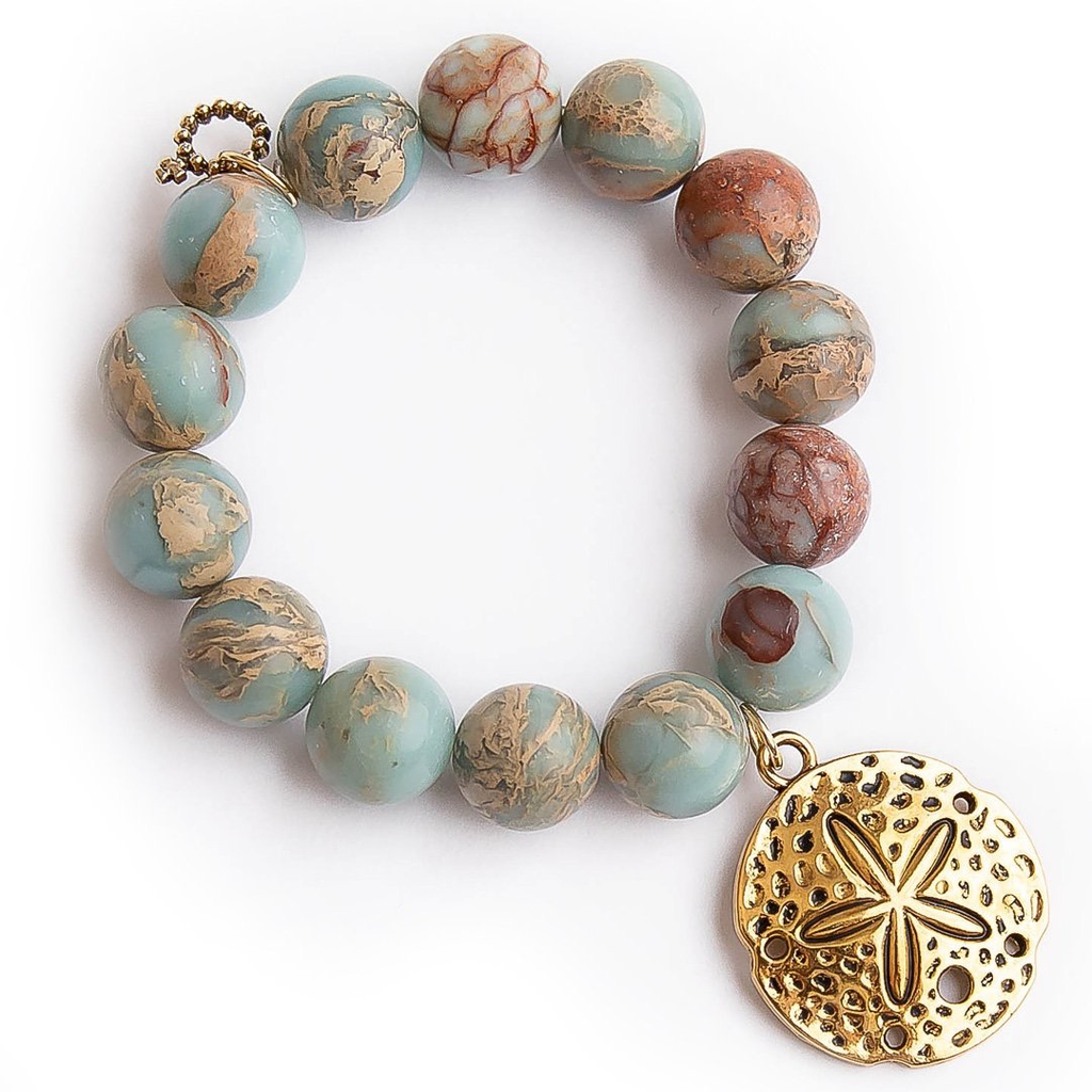 PowerBeads by Jen - Aqua Terra Jasper with Sand Dollar