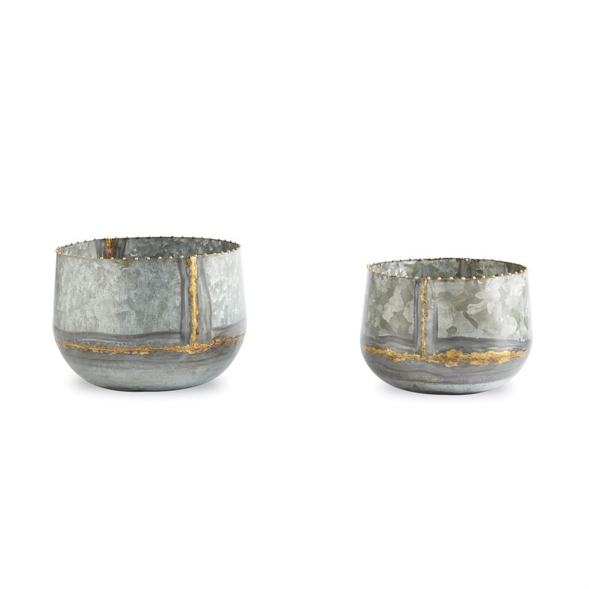 Mud Pie Galvanized Large Tin Beaded Planter