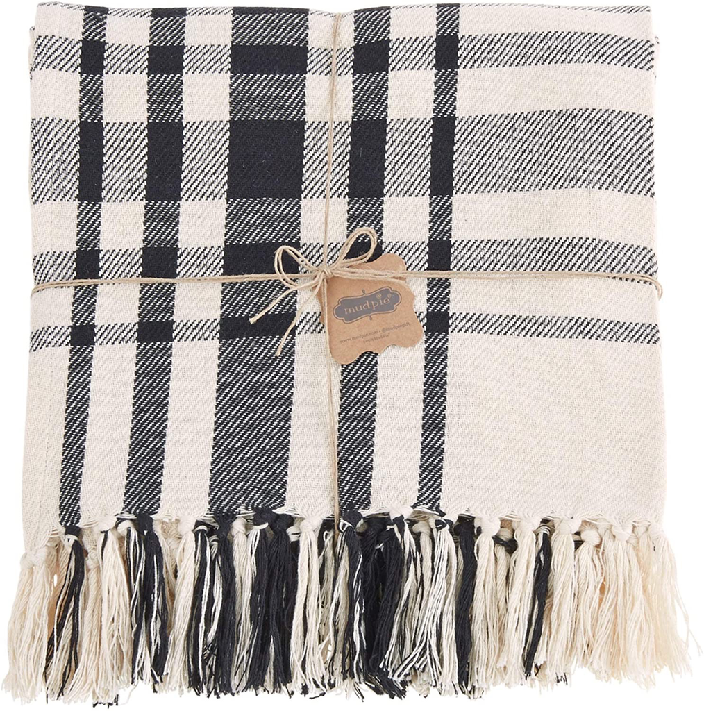 Mud Pie White Base Checkered Blanket