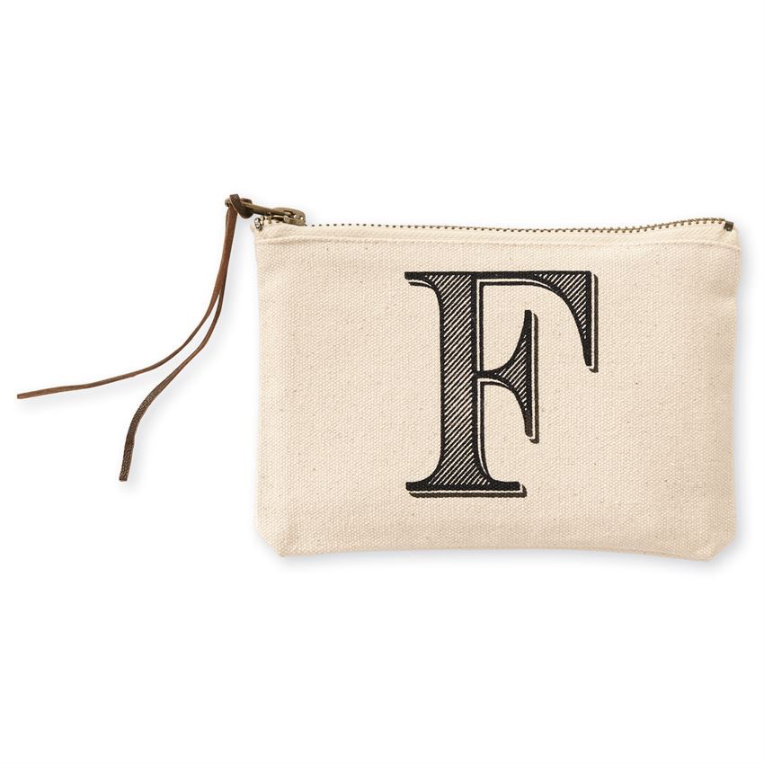 Mud Pie F Initial Canvas Cosmetic Bag