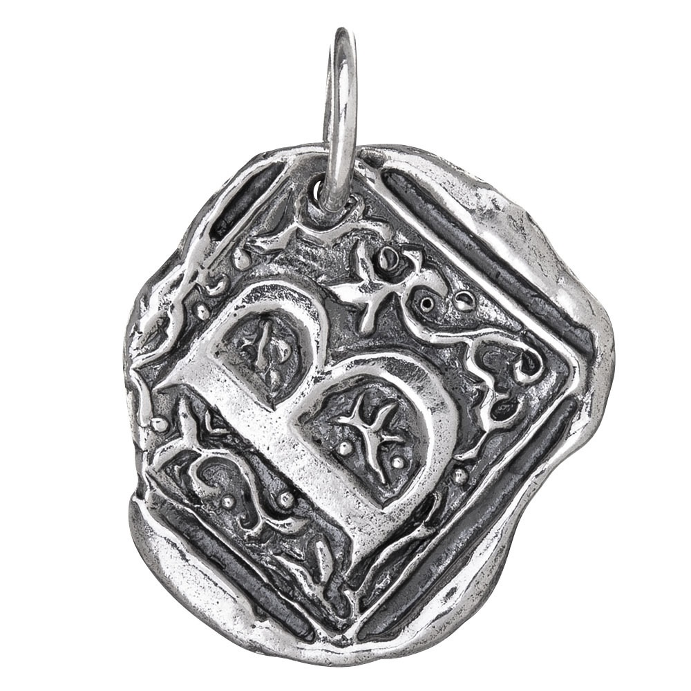 Waxing Poetic Square Insignia Charm- Silver- Letter B