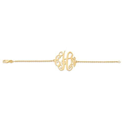 Gold Plated/Sterling Silver Personalized Polished Monogram Plate with Chain Bracelet