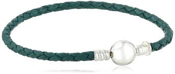 Chamiia Medium Braided Teal Leather Bracelet with Round Snap Closure