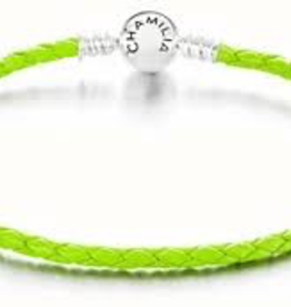Chamilia Small Braided Green Leather Bracelet with Round Snap Closure
