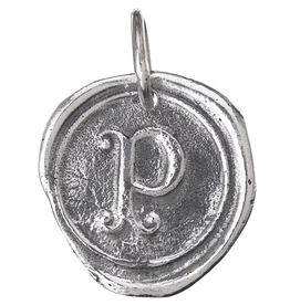 Waxing Poetic Round Insignia Charm- Silver- Letter P