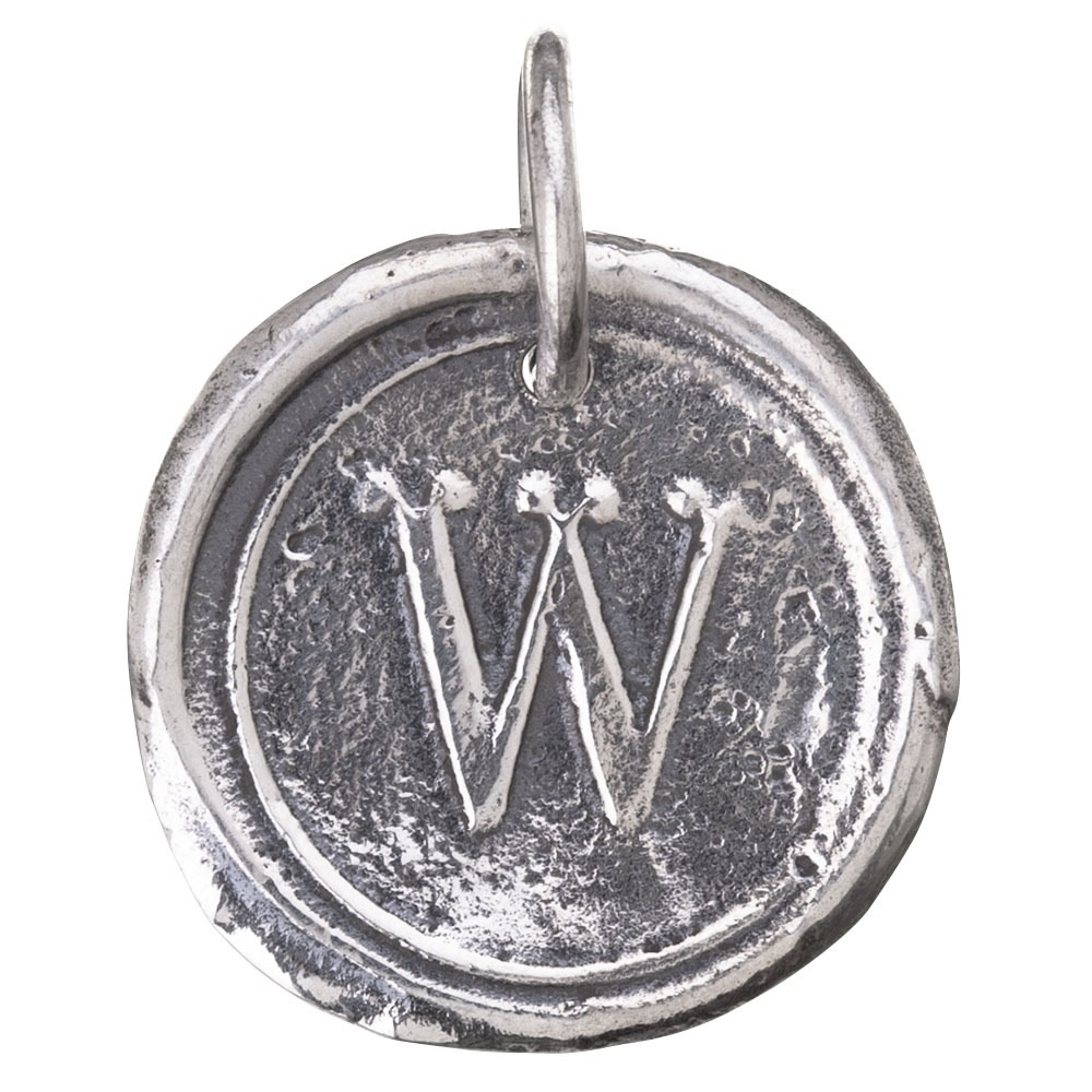 Waxing Poetic Round Insignia Charm- Silver- Letter W