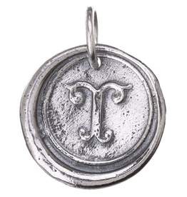 Waxing Poetic Round Insignia Charm- Silver- Letter T