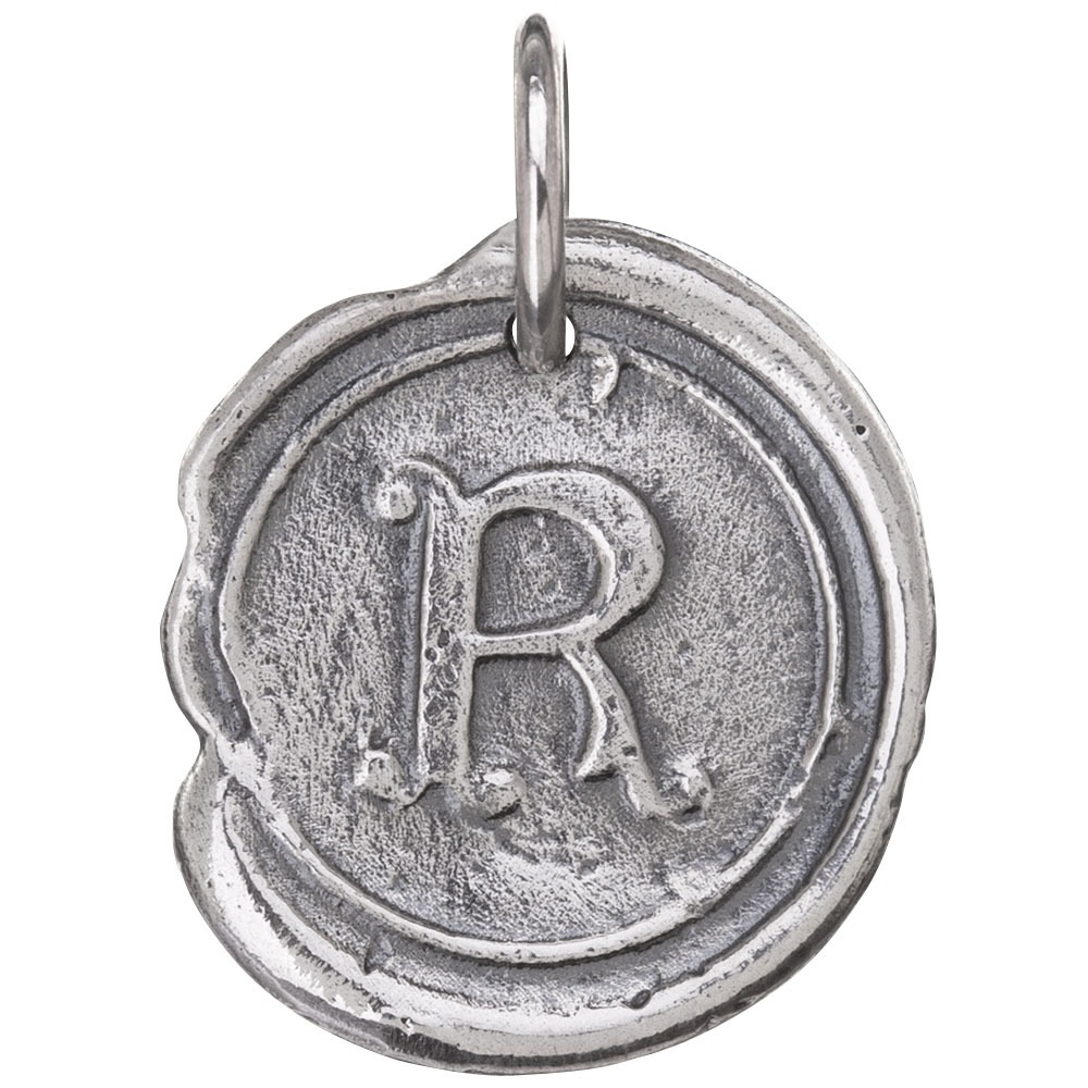 Waxing Poetic Round Insignia Charm- Silver- Letter R