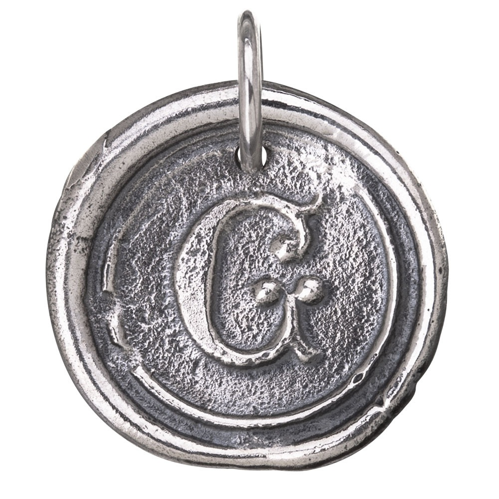 Waxing Poetic Round Insignia Charm- Silver- Letter G