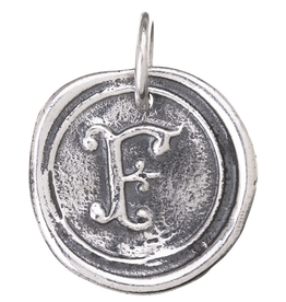 Waxing Poetic Round Insignia Charm- Silver- Letter F
