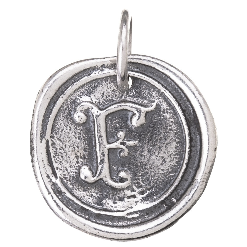 Waxing Poetic Round Insignia Charm- Silver- Letter F