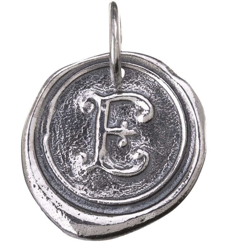 Waxing Poetic Round Insignia Charm- Silver- Letter E