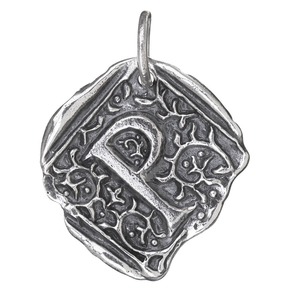 Waxing Poetic Square Insignia Charm- Silver- Letter P