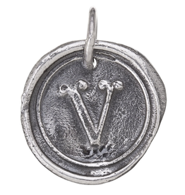 Waxing Poetic Round Insignia Charm- Silver- Letter V