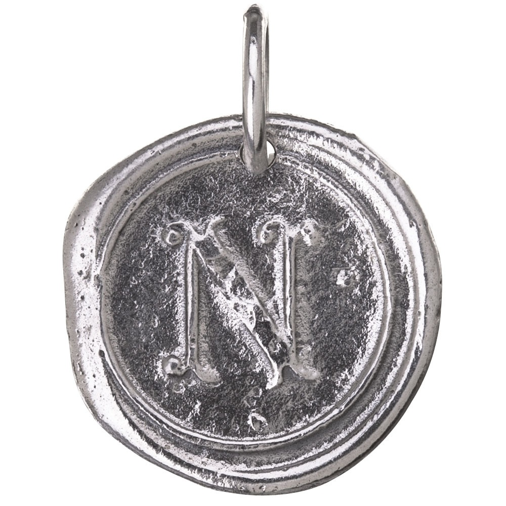 Waxing Poetic Round Insignia Charm- Silver- Letter N
