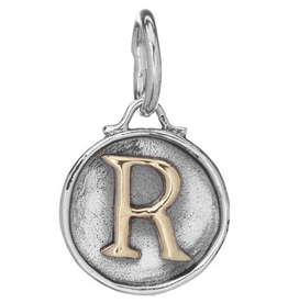 Waxing Poetic Chancery Insignia Charm- Silver/Brass- Letter R