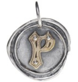 Waxing Poetic Rivet Insignia Charm- Silver/Brass- Letter P