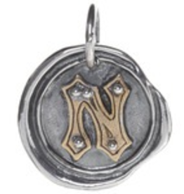 Waxing Poetic Rivet Insignia Charm- Silver/Brass- Letter N