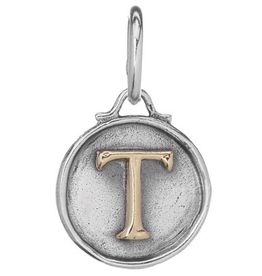 Waxing Poetic Chancery Insignia Charm- Silver/Brass- Letter T