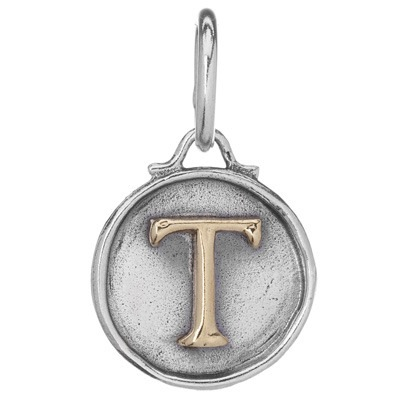 Waxing Poetic Chancery Insignia Charm- Silver/Brass- Letter T