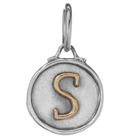 Waxing Poetic Chancery Insignia Charm- Silver/Brass- Letter S